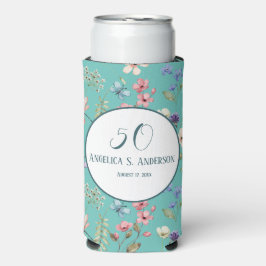 Vrouwelijk Licht Blauwgroen Bloemen Wildbloempatro Seltzer Blikjeskoeler