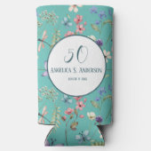 Vrouwelijk Licht Blauwgroen Bloemen Wildbloempatro Seltzer Blikjeskoeler (Achterkant)