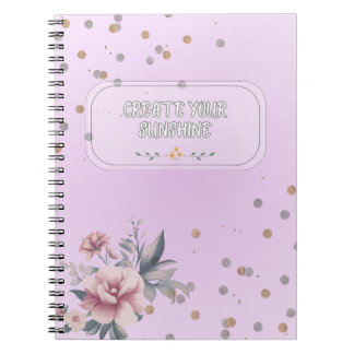 Vrouwelijk lichtpaars bloemenspiraalnotitieboek notitieboek