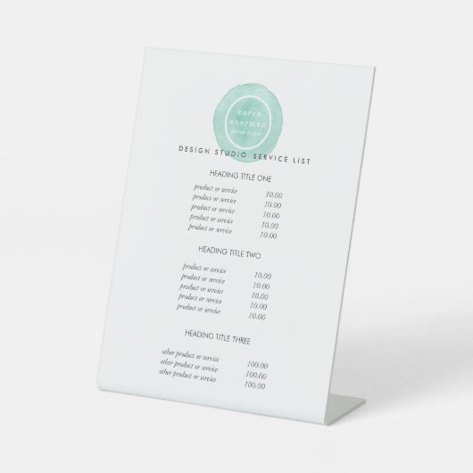 Vrouwelijk logo turquoise Salon Prijs & Diensten Reclamebord Met Voetstuk (Voorkant)