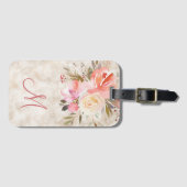 Vrouwelijk Marmer en Bloemen Patroon met Monogram Bagagelabel (Voorkant (horizontaal))
