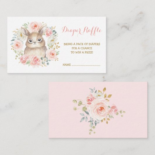 Vrouwelijk Meisje Bunny Blush Bloemen Luier Raffle Informatiekaartje (Voorkant / Achterkant)