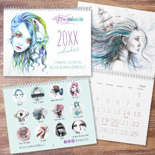 Vrouwelijk meisje Originele illustraties kunst Kun Kalender
