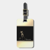 Vrouwelijk modern zwart, goud, kat-persoonlijk bagagelabel (Voorkant verticaal)
