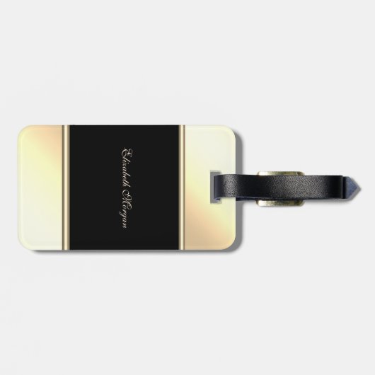 Vrouwelijk modern zwart, goud, kat-persoonlijk bagagelabel (Achterkant horizontaal)