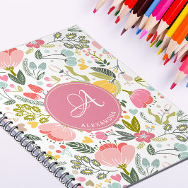 Vrouwelijk moderne chic bloemrijke roze monogramna notitieboek