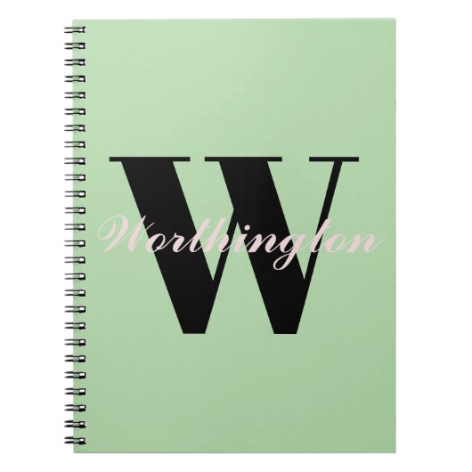 Vrouwelijk monogram en naam pastelgroen  notitieboek (Voorkant)