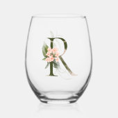 Vrouwelijk Monogram Initiaal De letter R Wijnglas Zonder Voet (Voorkant)