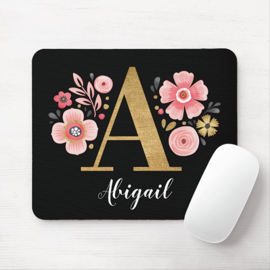 Vrouwelijk Monogram Initiaal Roze Goud Letter A Muismat (Met muis)