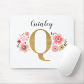 Vrouwelijk Monogram Initiaal Roze Goud Letter Q Muismat (Met muis)