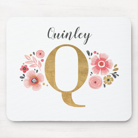 Vrouwelijk Monogram Initiaal Roze Goud Letter Q Muismat (Voorkant)