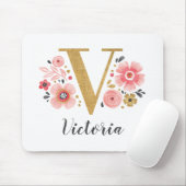 Vrouwelijk Monogram Initiaal Roze Goud Letter V Muismat (Met muis)