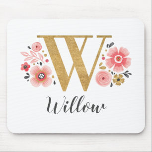 Vrouwelijk Monogram Initiaal Roze Gouden Letter W Muismat