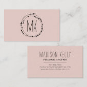 Vrouwelijk Monogram Krans Girly Blush Pink Visitekaartje (Voorkant / Achterkant)