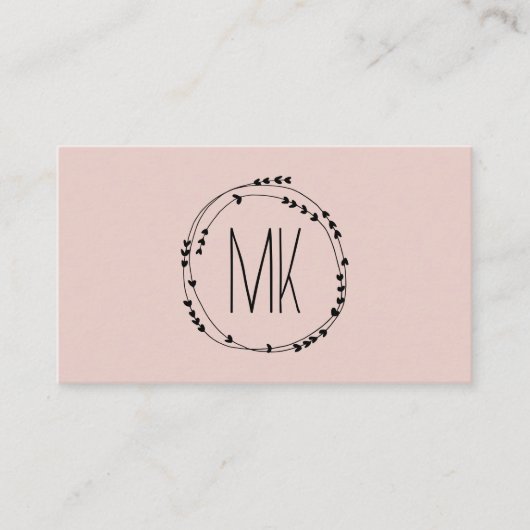Vrouwelijk Monogram Krans Girly Blush Pink Visitekaartje (Voorkant)