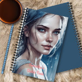 Vrouwelijk mooi vrouwenportret in blauwe tinten notitieboek