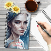 Vrouwelijk mooi vrouwenportret in blauwe tinten notitieboek