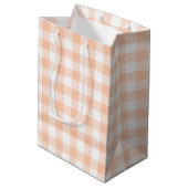 Vrouwelijk Pastel Perzik Gingham Plaid Medium Cadeauzakje (Achterkant Gekanteld)
