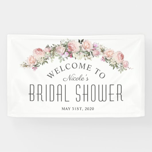 Vrouwelijk Roos Bloemen Vrijgezellenfeest Welkomst Spandoek (Horizontaal)