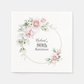 Vrouwelijk roze bloemig 80ste verjaardagsfeestje servet (Voorkant)
