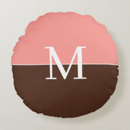 Vrouwelijk roze & bruin monogram rond kussen