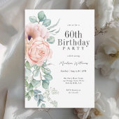 Vrouwelijk Roze en Beige Bloemen 60ste Verjaardags Kaart