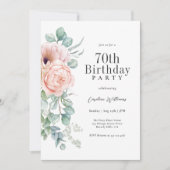 Vrouwelijk Roze en Beige Bloemen 70ste Verjaardags Kaart (Voorkant)