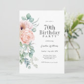 Vrouwelijk Roze en Beige Bloemen 70ste Verjaardags Kaart (Staand voorkant)
