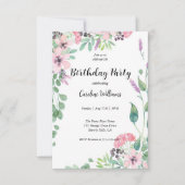 Vrouwelijk Roze en Beige Bloemen Verjaardagsfeest Kaart (Voorkant)
