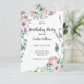 Vrouwelijk Roze en Beige Bloemen Verjaardagsfeest Kaart (Staand voorkant)