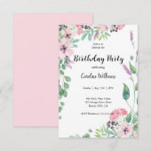 Vrouwelijk Roze en Beige Bloemen Verjaardagsfeest Kaart (Voorkant / Achterkant)