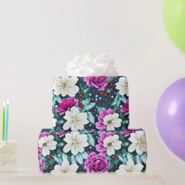 Vrouwelijk roze en crème bloemen inpakpapier
