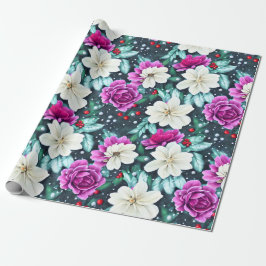 Vrouwelijk roze en crème bloemen inpakpapier