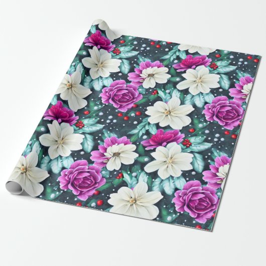 Vrouwelijk roze en crème bloemen inpakpapier (Uitgerold)