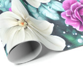 Vrouwelijk roze en crème bloemen inpakpapier (Rol Hoek)