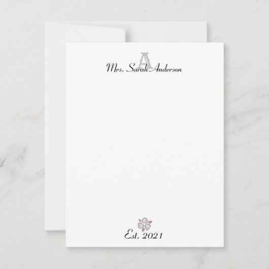 Vrouwelijk roze esthetisch bloemmonogram notitiekaartje (Voorkant)