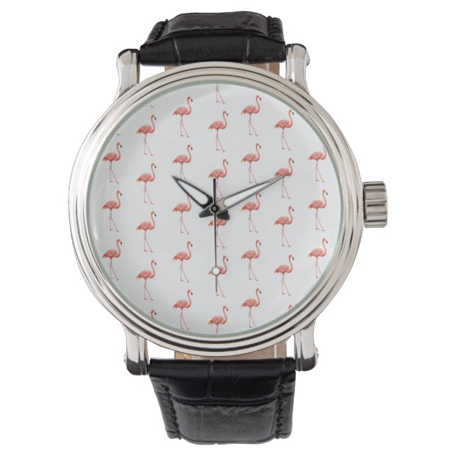 Vrouwelijk roze Flamingo patroon Horloge (Voorkant)