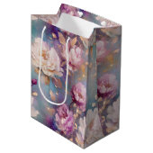 Vrouwelijk Roze Goud en Witte Bloemen Medium Cadeauzakje (Voorkant Gekanteld)