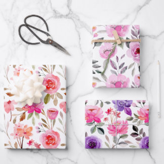 Vrouwelijk Roze Lila en Paarse Waterverf Floral Inpakpapier Vel
