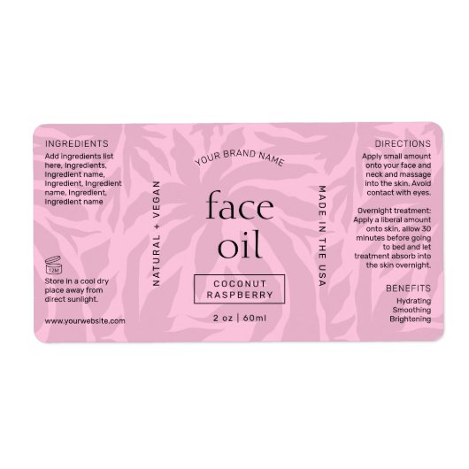 Vrouwelijk Roze Modern 2 OZ Cosmetische Fles Label (Voorkant)