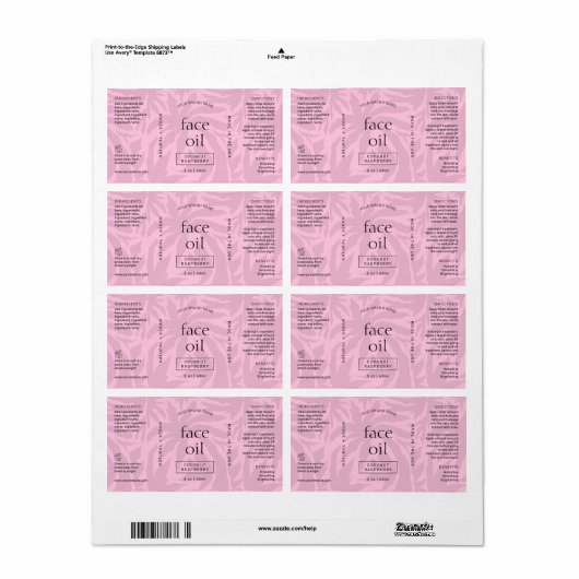 Vrouwelijk Roze Modern 2 OZ Cosmetische Fles Label (Full Sheet)