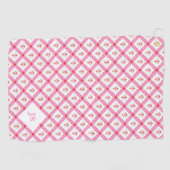 Vrouwelijk roze & rode patroon met initialen golfhanddoek (Horizontaal)