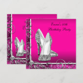 Vrouwelijk roze verjaardagsfeestje kaart (Voorkant / Achterkant)