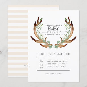 Vrouwelijk rustiek gewei   BABY SHOWER WATERVERF Kaart