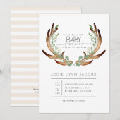 Vrouwelijk rustiek gewei | BABY SHOWER WATERVERF Kaart (Voorkant / Achterkant)