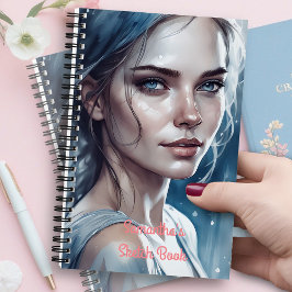 Vrouwelijk schoon vrouwenportret in blauwe tinten notitieboek