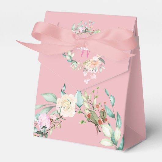 Vrouwelijk Schrift Monogram Roze Bloemen Bedankdoosjes (Voorkant Zijde)
