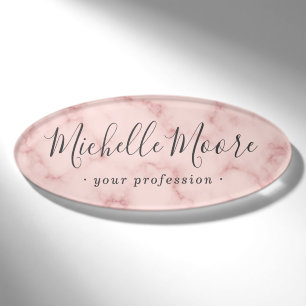 Vrouwelijk script elegant blush roze faux marble naambadge