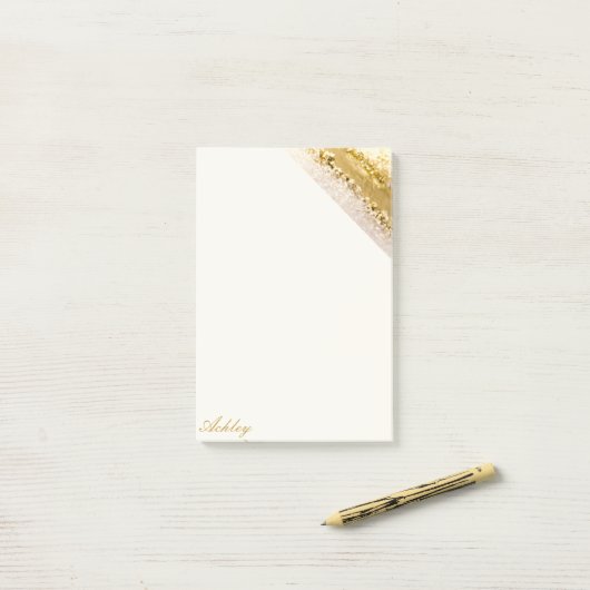 Vrouwelijk script gouden marmer post-it® notes (Op bureau)