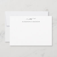 Vrouwelijk Script Monogram Modern Black Stationery